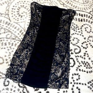 MISOPE Black Gold Laced Mini Strapless Dress Size L